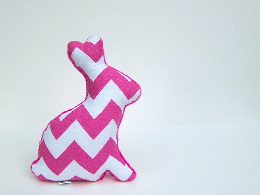 Chevron Bunny Plush Stuffed Minky Easter Bunny Baby Toy Pink Fuchsia White