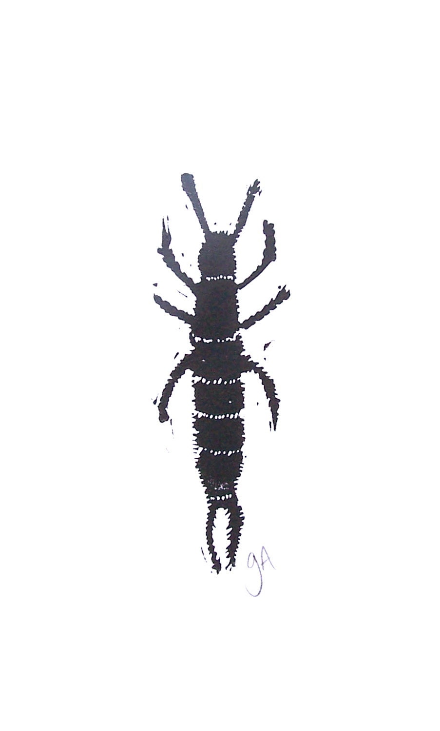 LINOCUT PRINT -  Black silverfish 8x10