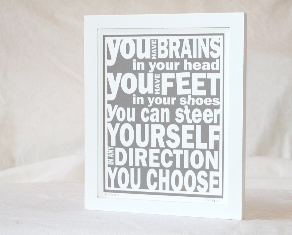 11x14 Wall Art, Kids room Decor, You Have Brains in Your Head Poster, Digital art, Raw Art Letterpress