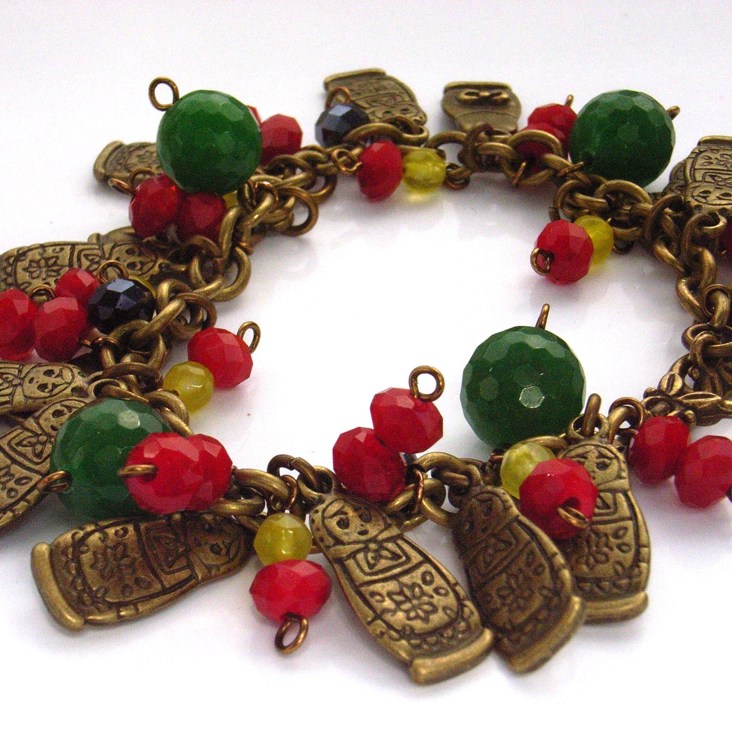 Charm bracelet matryoshka crystal and gemstone