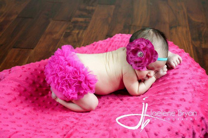 Hot Pink Chiffon Ruffle Bum Baby BLOOMER Diaper Cover and Baby Girl Headband - Photo Prop -MY2Lilpixies