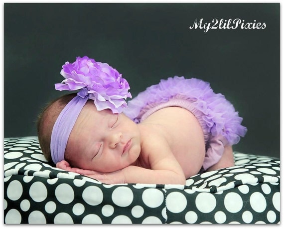 Photo Prop Set- Chiffon Ruffle Bum Baby Bloomer and Headband Set Lavender- Choose your Size - Photo Prop- MY2LILPIXIES
