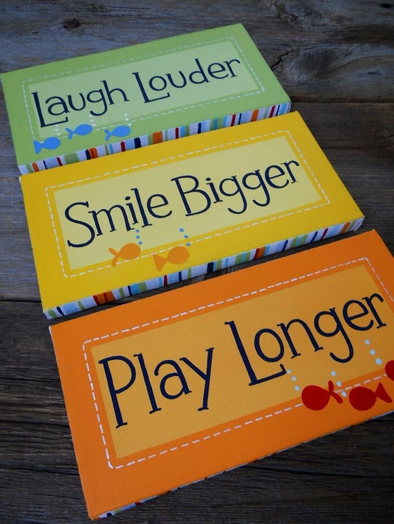 smile bigger trio, 6x12 stretched canvas playroom/nursery wall art