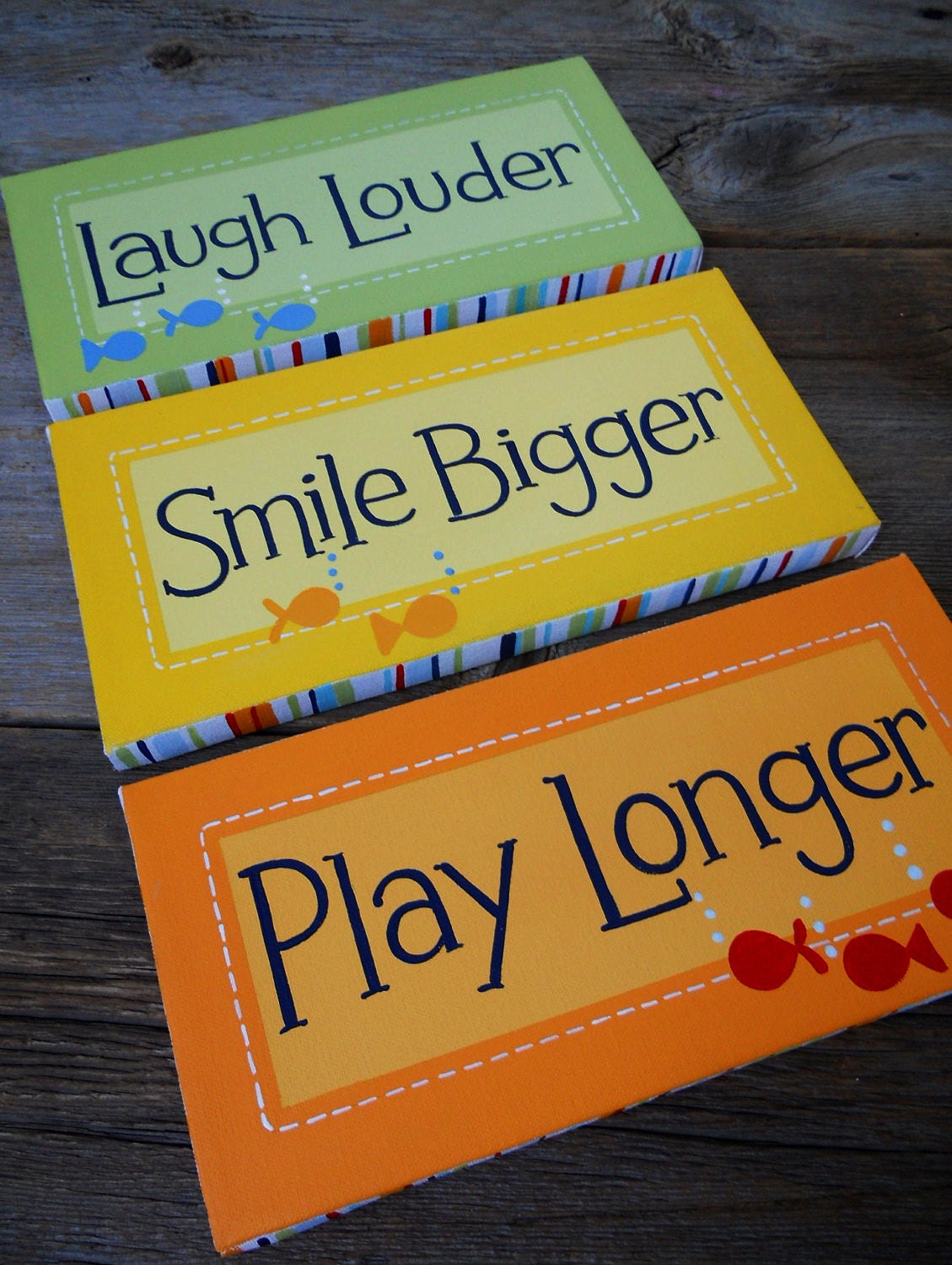 smile bigger trio, 6x12 stretched canvas playroom/nursery wall art