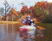 custom pet portrait,pet collage,custom dog,photography,animal art,pet art,kayak,autumn,woodsy,tagt team