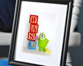 Bathroom Art, Children Decor, Monster Wash your Hands