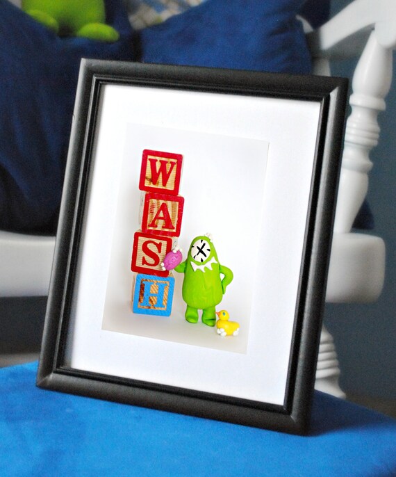 Bathroom Art, Children Decor, Monster Wash your Hands