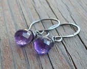 Petite Purple Amethyst Droplet Earrings...Oxidized Sterling Silver