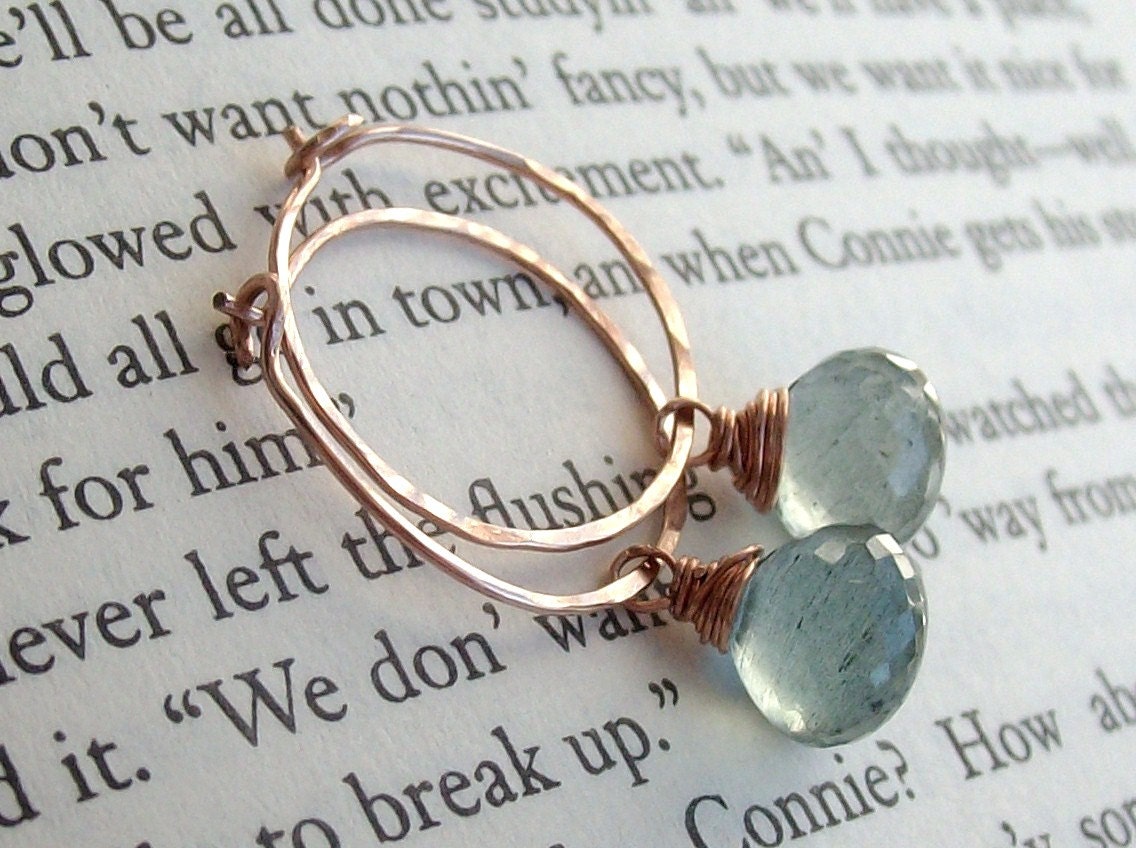 Eve Hoops...Moss Aquamarine and Rose Gold Earrings