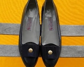 Navy blue leather flat shoes size 7 1/2