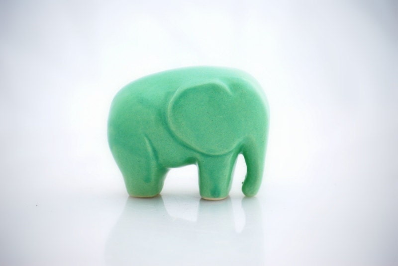 Elephant  ceramic figurine in mint green - claylicious