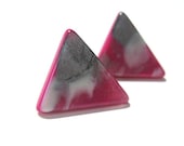 Totally 80's Triangle Post Earrings - Hot Pink Silver and White Geometric Post Earrings