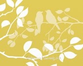 Summer Tree Wall Art Print, 8 x 10 Nature Home Decor, Love Bird Print, Custom Colors, Branch Silhouette