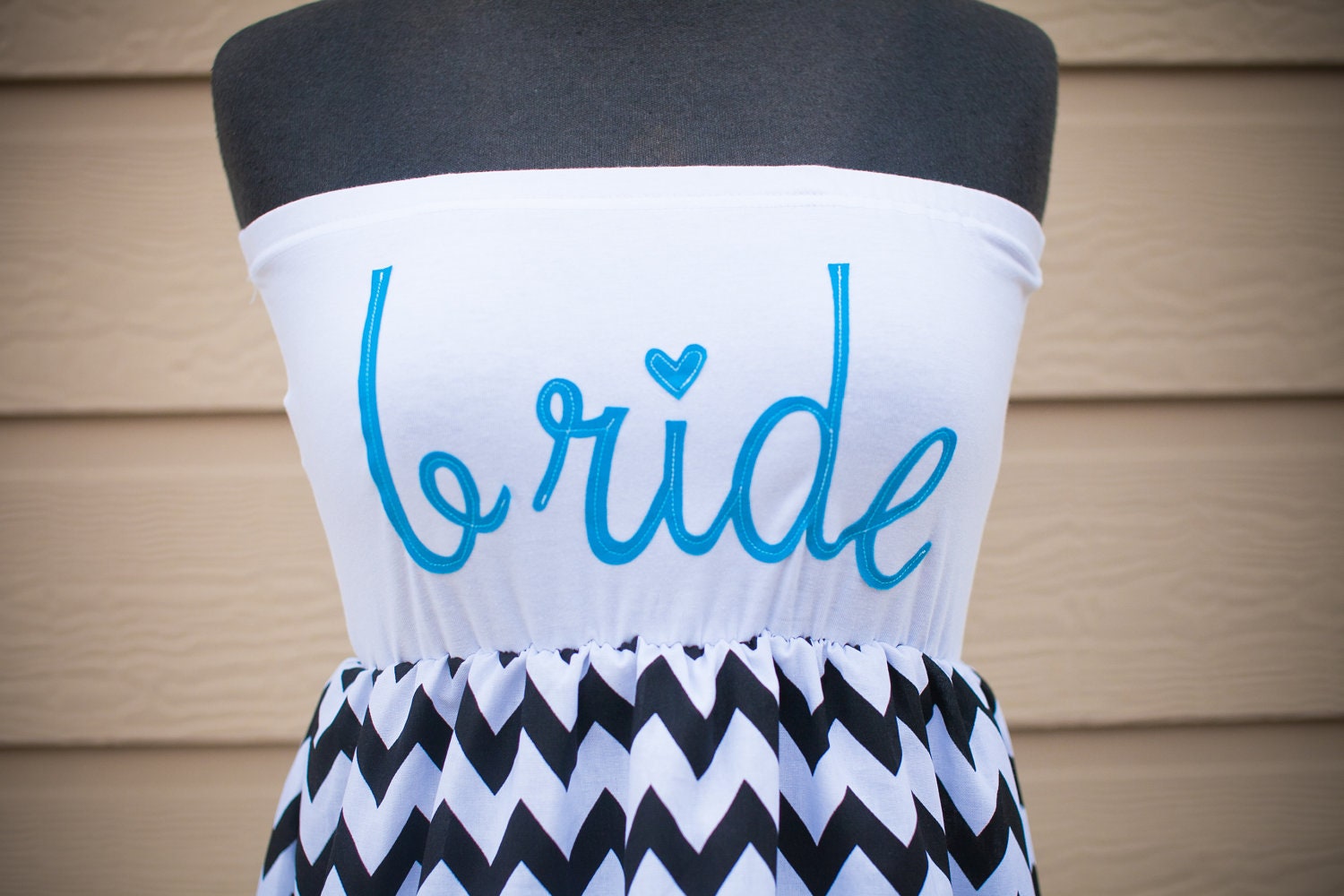 Cheeky Chevron BRIDE To Be Dress-White/Black Teal MADE to ORDER