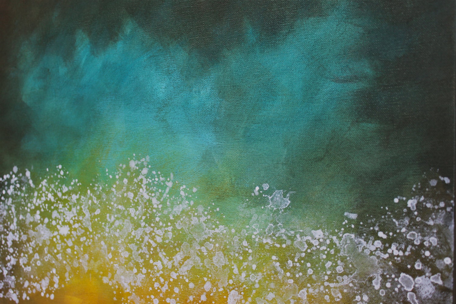 Northern Lights teal turquoise orange aqua brown mustard yellow modern art mid century original acrylic painting on two canvases