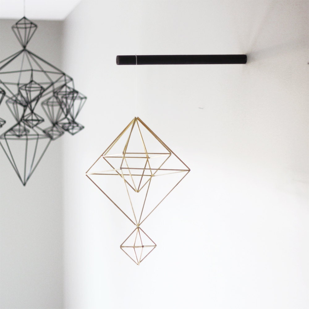 Brass Himmeli no. 7 / Modern Hanging Mobile / Geometric Sculpture