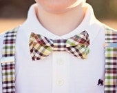 The Beau- green and brown preppy plaid double stacked bow tie for infants, boys, and men of all ages
