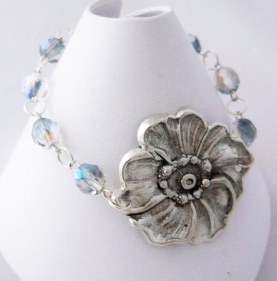 Flower Bracelet, Gray Two-Tone Czech Glass - BiddysBeads