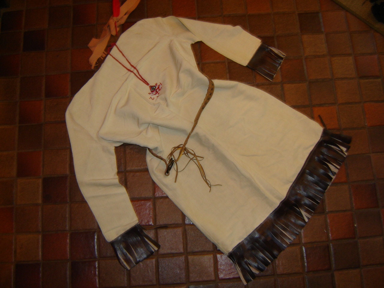 Costume Halloween Indian maiden tan dress brown fringe womens L XL