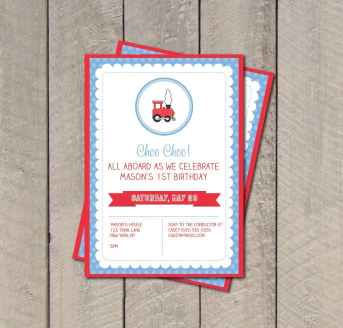 Train Birthday Party Invitation - Train Invite - Digital Printable Invite - Choo Choo Il_170x135