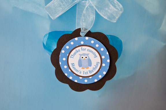 Owl Theme Favor Tags in Blue and Brown - Owl Birthday Party Decorations - Owl Boy Birthday Party Il_170x135