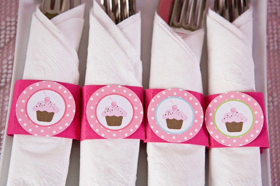 Cupcake Party Supplies - Napkin Rings - Silverware Wraps - Cupcake Party Decorations - Sweet Treats Birthday (12) Il_570xn