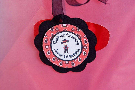 Cowboy Theme Favor Tags - Cowboy Birthday Party Decorations in Red & Black Il_570xn