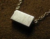 Brushed Sterling Silver Flat Rectangle Slide Necklace 925 Geometric