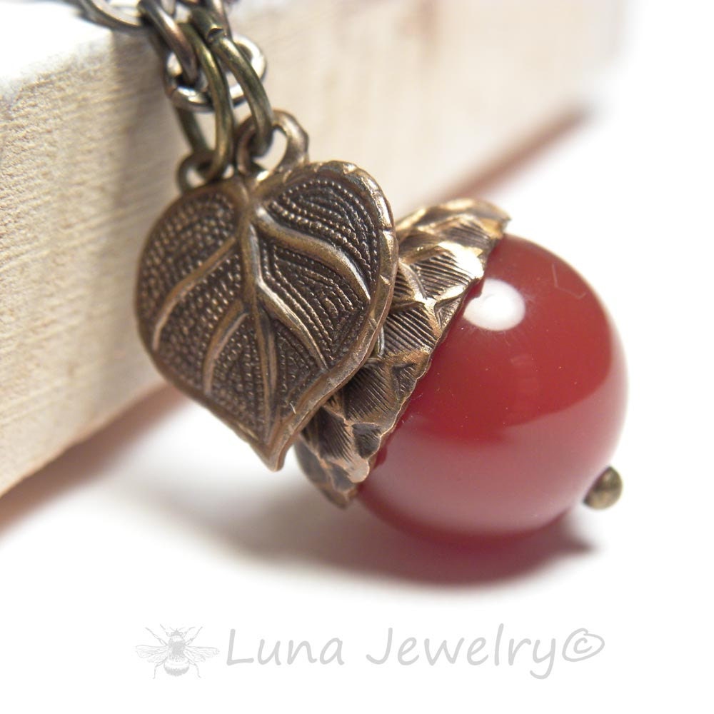 Vintaj Brass Fall Jewelry Acorn Necklace