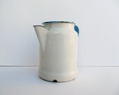 Vintage Chippy White and Blue Trim Enamelware Coffee Pot - Modred12