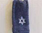Hand Towel Embroidered with Love Star of David in Federal Blue