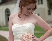 Bridal Sash - Wedding Sash in Peach, Nude, Champagne and Ivory with Lace, Chiffon and Crystals