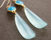 Sleeping Beauty Turquoise and Curved Aqua Chalcedony Earrings - 14KT Gold Fill - Elegant Earrings