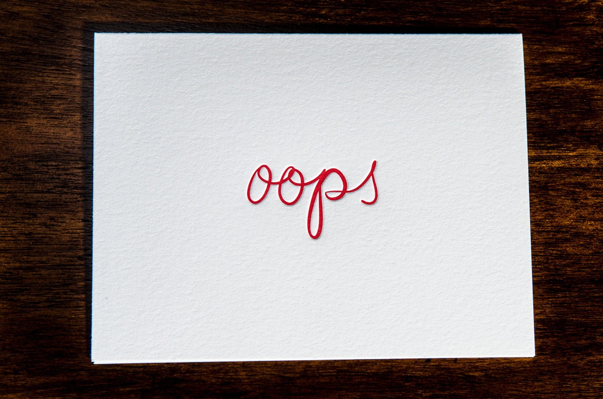 Oops letterpress card - set of six