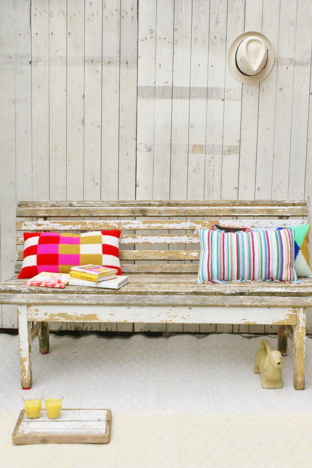 wood & wool skip strip pillow