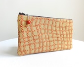 Terra Cotta Clutch / Zippered Bag with Beaded Pull
