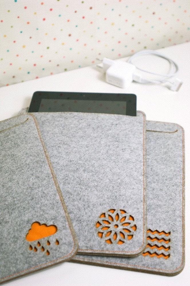 thick felt iPad case in light grey OR petrol blue OR white