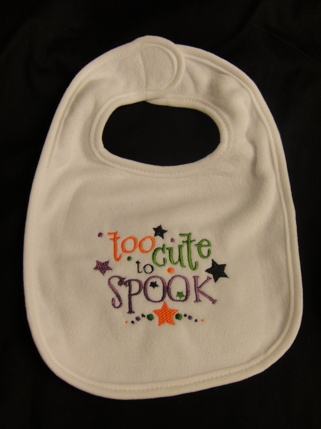 Too Cute to Spook  Halloween Embroidered Bib