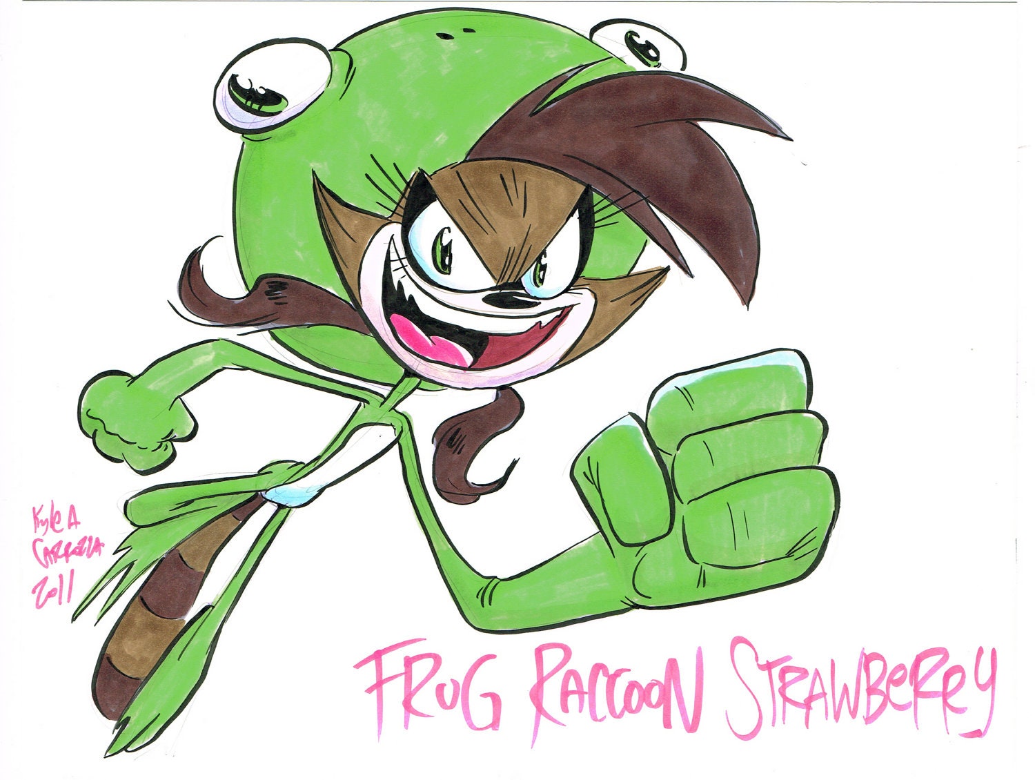 Frog Raccoon Strawberry Marker Drawing