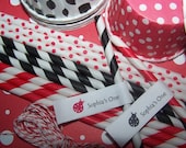 Lady Bug Party Pack 12 Paper Straws 12 Treat Cups 6 Yards Baker's Twine & Lady Bug Straw Flag Toppers