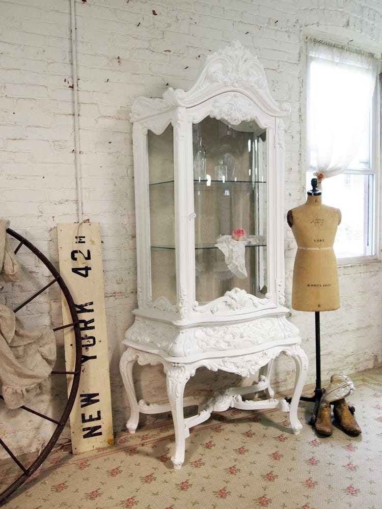 RESERVED for ALEXANDRA Painted Cottage Chic Shabby White French China Cabinet CC365