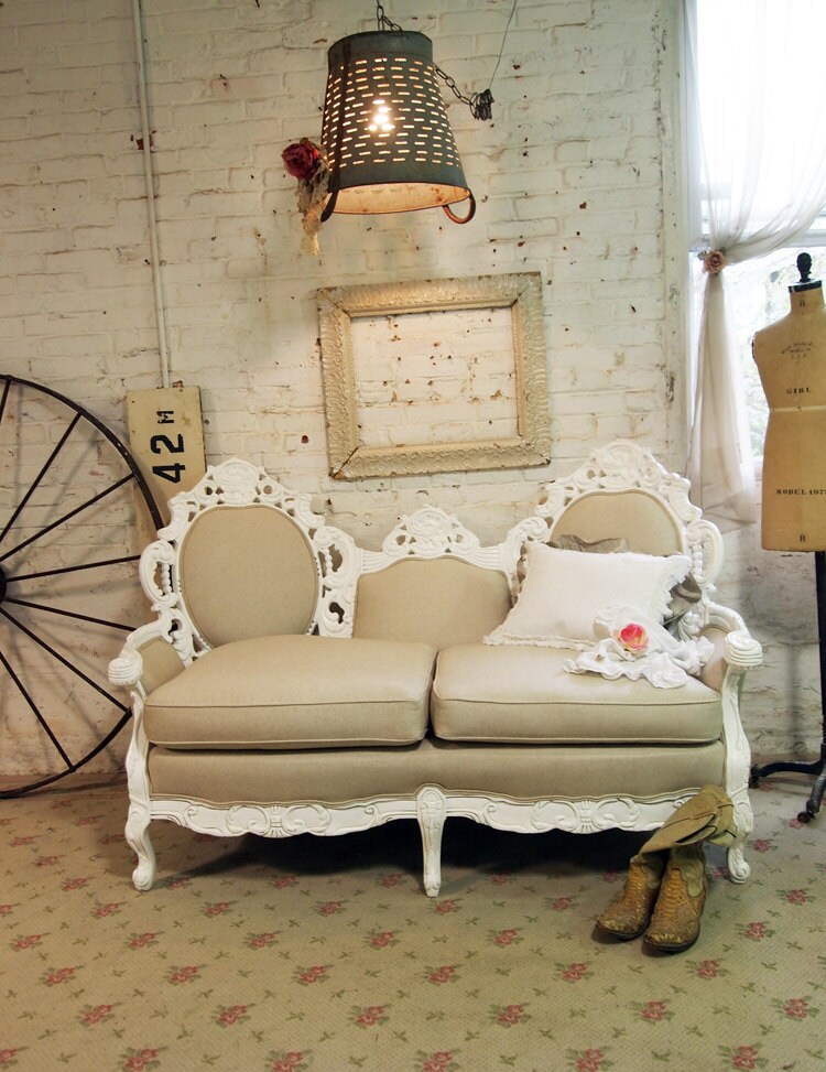 RESERVED for ELIZABETH Painted Cottage Shabby White French Love Seat