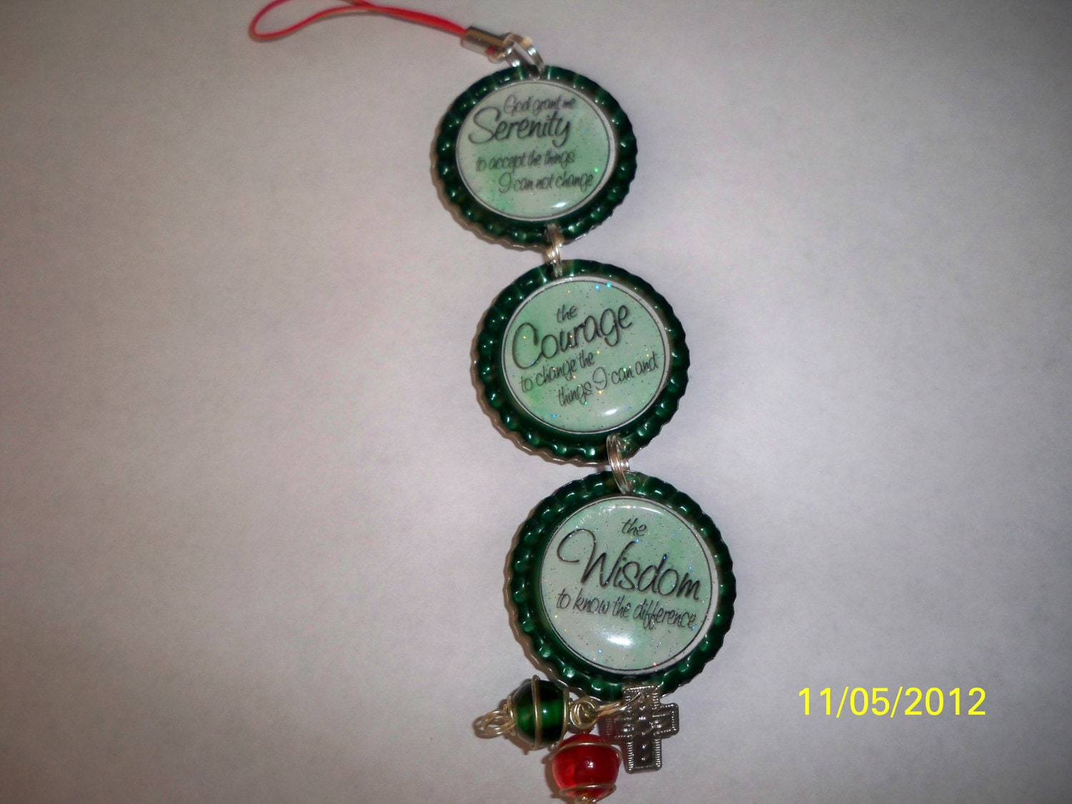 Serenity Prayer Christmas ornament or Car Mirror Charm Flat Bottlecaps