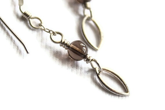Smoky Quartz and Silver Marquis Dangle Earrings