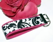Black & White Damask on Hot Pink Wristlet / Key Fob / Keychain