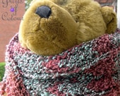 Long handknitted warm scarf in handspun yarn: Red Lace and Seaglass