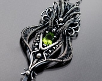 Peridot Necklace , Fine Silver Necklace , August Birthstone - Willow