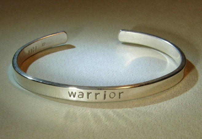 Sterling silver warrior cuff bracelet for a cancer survivor
