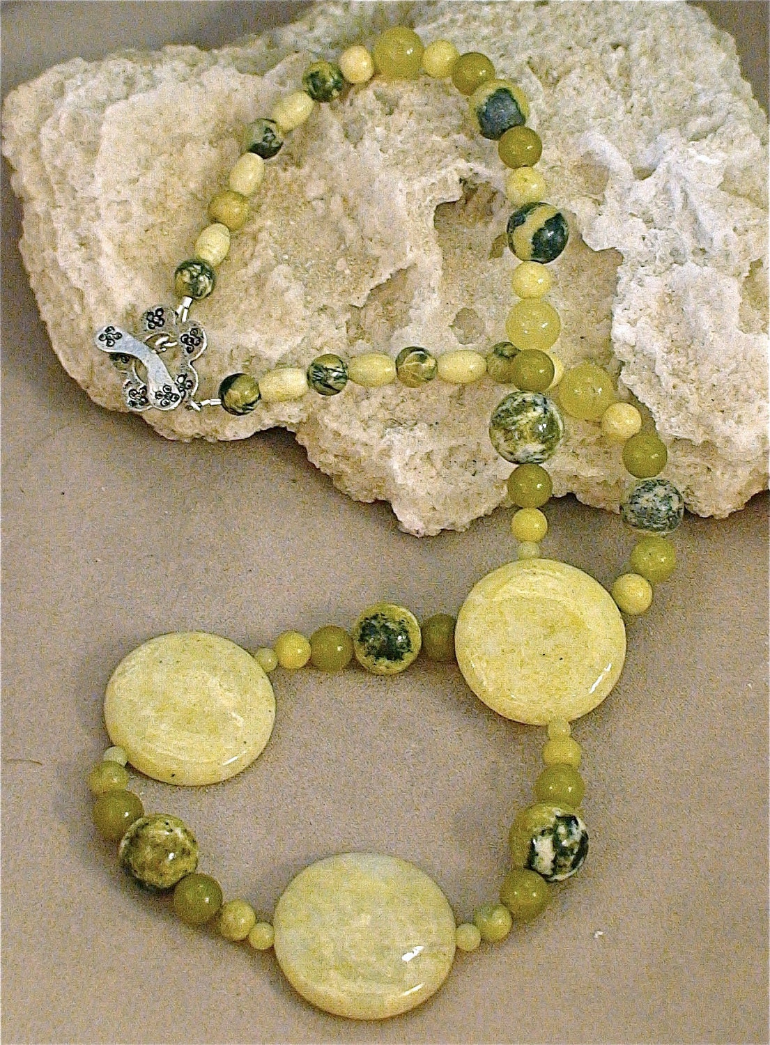 NEW - Spring Meadow - Lemon Jade Tree Agate Turquoise Necklace