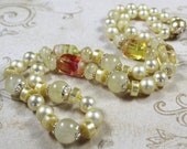 Long Vintage Faux Pearl and Art Glass Japan Necklace